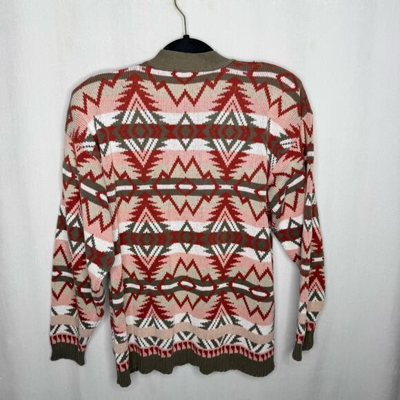 SANTA FE WEST / vintage red brown aztec western printed cardigan sweater / S - Picture 2 of 8